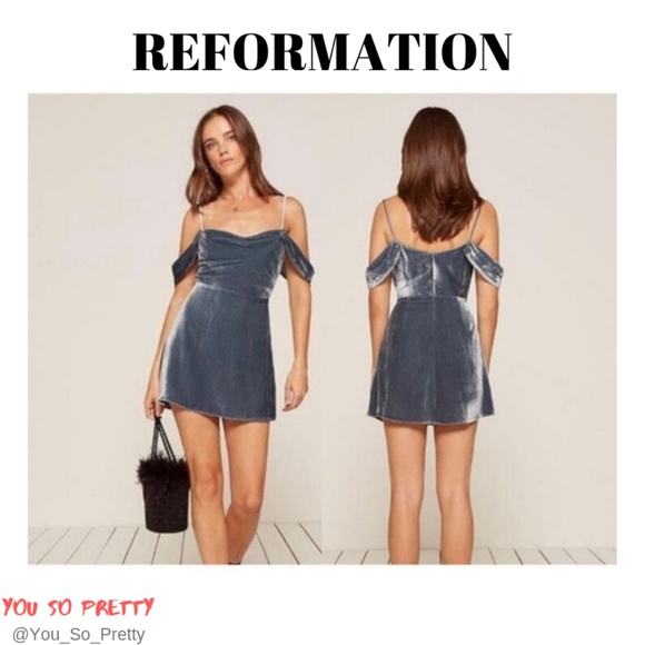 Reformation Dresses & Skirts - REFORMATION Blue Velvet Lorraine Dress Size 10